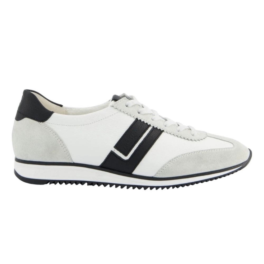 Leather Sneaker. White/ Black Leather combo
In Box, Never Used